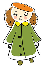 Image showing Smiling girl in an orange beret and green coat vector illustrati