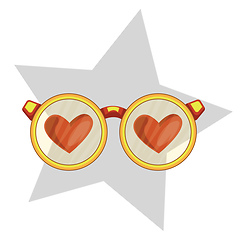 Image showing Golden eye glasses with red hearts in a light grey star vector i