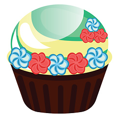 Image showing Chcolate cupcake with flower decorationillustration vector on wh