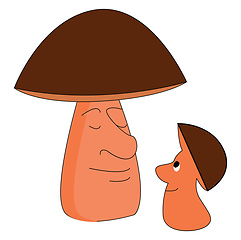 Image showing Cute dad and son mushrooms smiling vector or color illustration