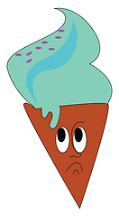 Image showing Sad blue cone ice cream vector illustration on white background 