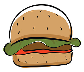 Image showing A big brown chicken burger vector or color illustration