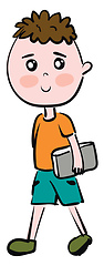 Image showing Cartoon boy with grey book vector illustration on white backgrou