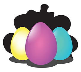 Image showing Yellow pink and blue Easter eggs illustration web vector on a wh
