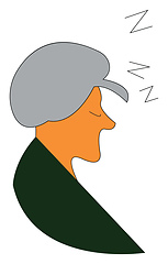 Image showing An old woman in green dress is sleeping vector color drawing or 