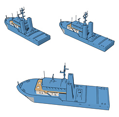 Image showing Simple cartoon of three blue navy battle ships vector illustrati