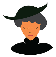 Image showing A sad old woman in black outfit vector or color illustration