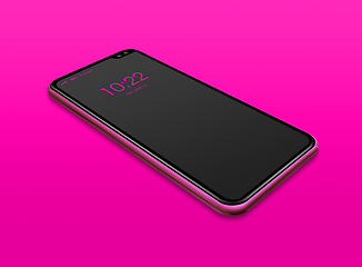 Image showing All-screen black smartphone mockup isolated on pink. 3D render