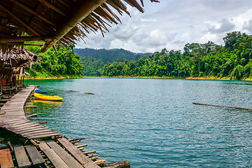 Image showing Floating village in Cheow Lan Lake, Khao Sok, Thailand