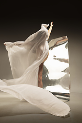 Image showing Young and stylish modern ballet dancer on brown background