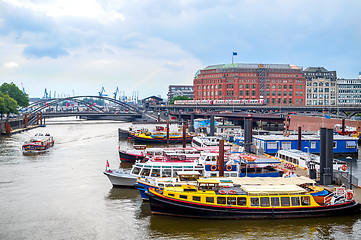 Image showing Motor boats in Hamburg port