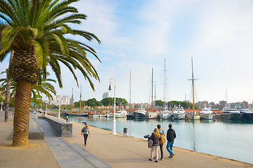 Image showing People walking Port Vell Barcelona