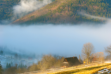 Image showing Mountain landscape with wooden hut