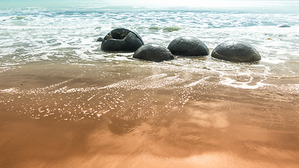 Image showing boulders at the beach of Moeraki New Zealand