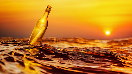 Image showing Message in a bottle sunset background