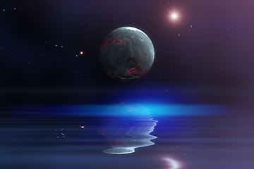 Image showing planet in space with water reflection