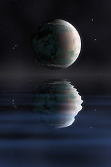 Image showing planet in space with water reflection