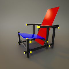 Image showing red and blue chair of the year 1917 by designer Rietveld