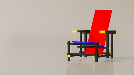 Image showing red and blue chair of the year 1917 by designer Rietveld