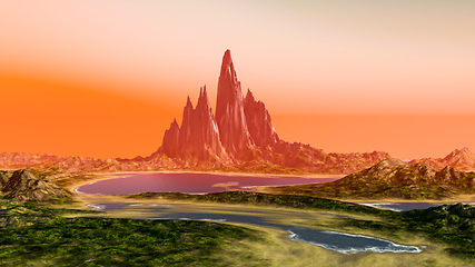 Image showing fantasy landscape scenery at dawn