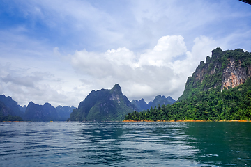 Image showing Cheow Lan Lake cliffs, Khao Sok National Park, Thailand