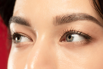 Image showing Beautiful young woman\'s eyes close-up, perfect skincare concept