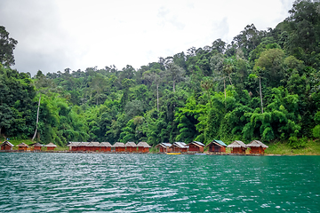 Image showing Floating village in Cheow Lan Lake, Khao Sok, Thailand