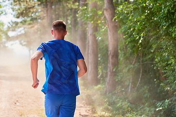 Image showing man jogging in a healthy lifestyle on a fresh mountain