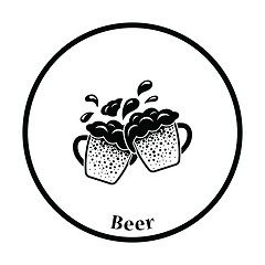 Image showing Two clinking beer mugs with fly off foam icon