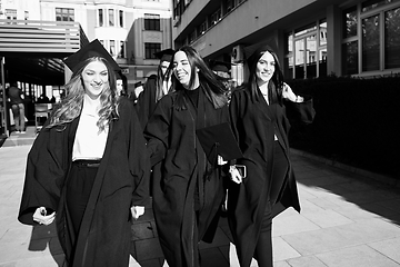 Image showing Group of diverse international graduating students celebrating