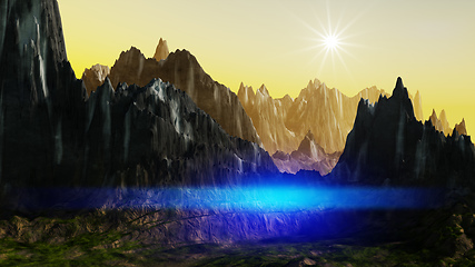 Image showing fantasy landscape scenery at dawn