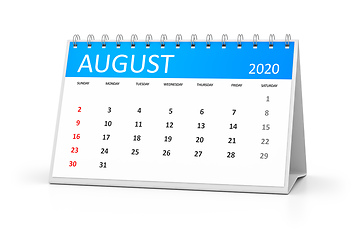 Image showing table calendar 2020 august