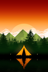 Image showing camping tent in the evening mountains nature