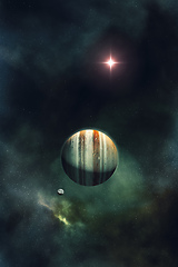 Image showing night sky with gas giant planet and nebula 