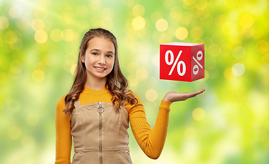 Image showing happy teenage girl showing percentage sign