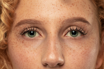 Image showing Beautiful young woman\'s eyes close-up, perfect skincare concept