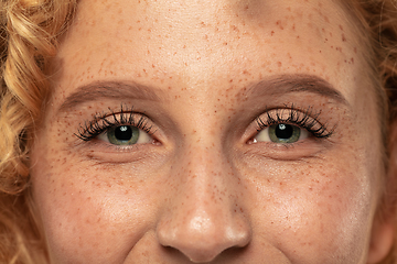 Image showing Beautiful young woman\'s eyes close-up, perfect skincare concept