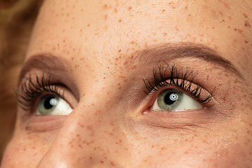 Image showing Beautiful young woman\'s eyes close-up, perfect skincare concept