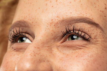 Image showing Beautiful young woman\'s eyes close-up, perfect skincare concept