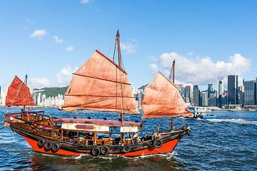 Image showing Hong Kong harbour with tourist junk