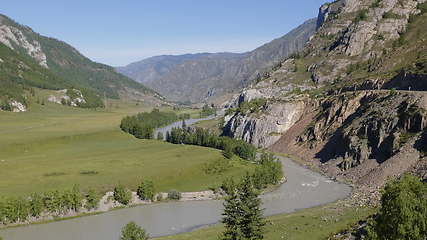 Image showing Waves, spray and foam, river Katun in Altai mountains. Siberia, Russia