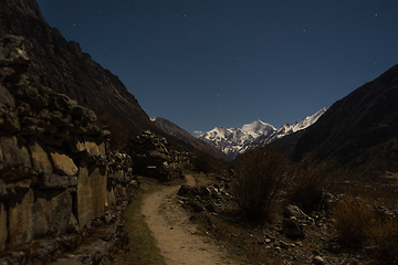 Image showing Night landscape in Langtand valley trek