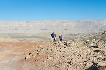 Image showing Trekking in Negev dramatic stone desert, Israel 