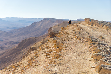 Image showing Trekking in Negev dramatic stone desert, Israel 