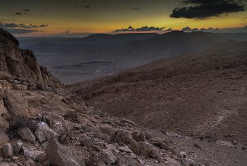 Image showing Trekking in Negev dramatic stone desert, Israel 