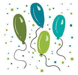 Image showing Shades of blue and green balloons are floating along with small 