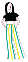 Image showing Woman in pants on stripes illustration color vector on white bac