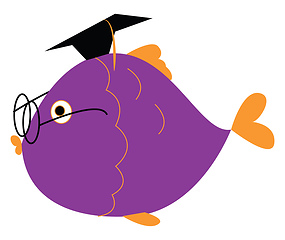 Image showing Clipart of a graduated fish wearing spectacles and a black tasse