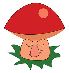 Image showing A mushroom with a red cap and a grumpy stem vector color drawing