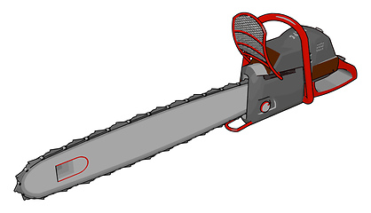 Image showing 3D vector illustration of a grey and red chain saw white backgro